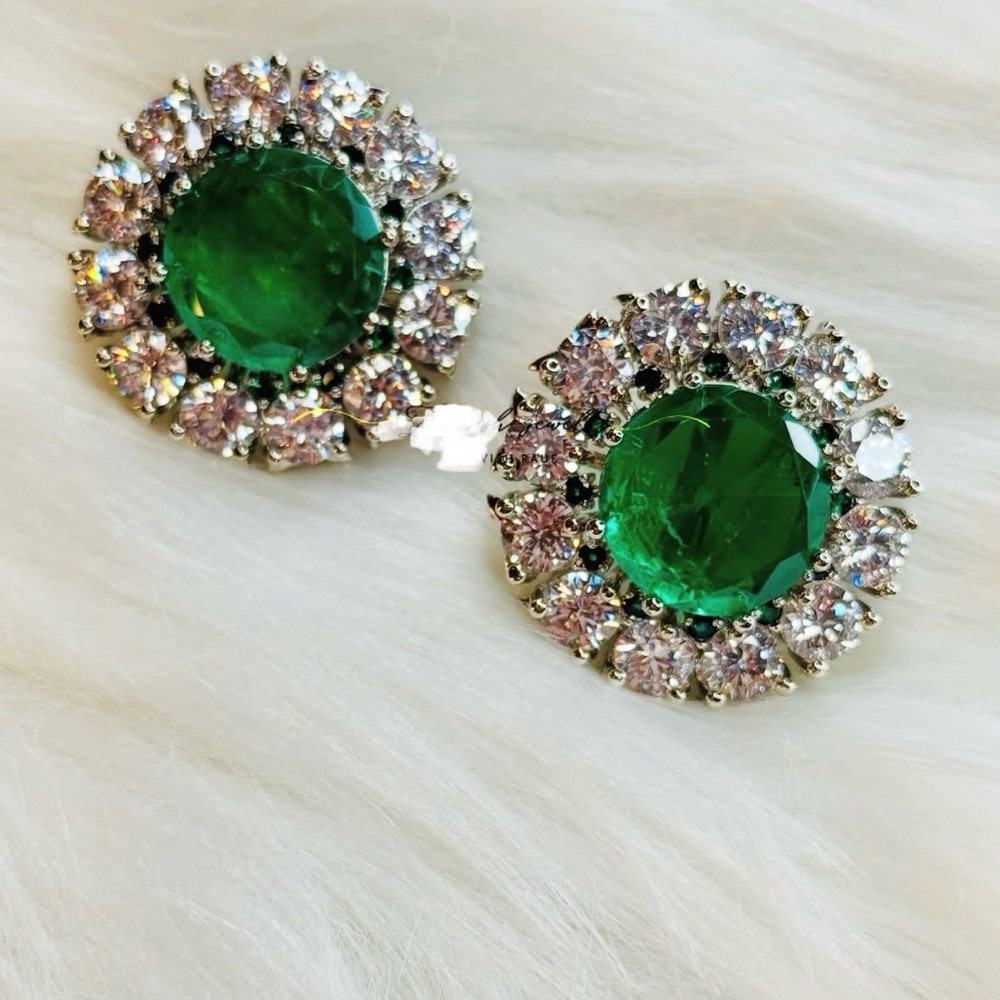 Elegant Green and Silver Stud Earrings